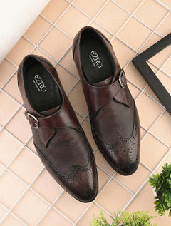 EZRO Men’s Brown Stylish Monk Strap Shoes – Elegant & Comfortable Formal Shoes for Office, Party & Everyday Wear