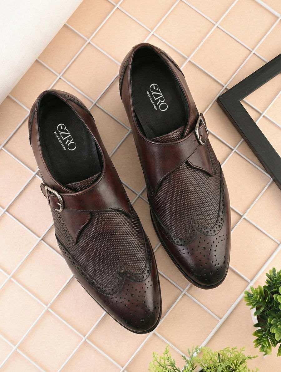 EZRO Men’s Brown Stylish Monk Strap Shoes – Elegant & Comfortable Formal Shoes for Office, Party & Everyday Wear