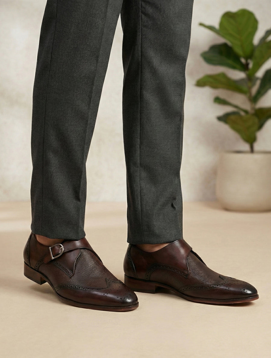 EZRO Men’s Brown Stylish Monk Strap Shoes – Elegant & Comfortable Formal Shoes for Office, Party & Everyday Wear
