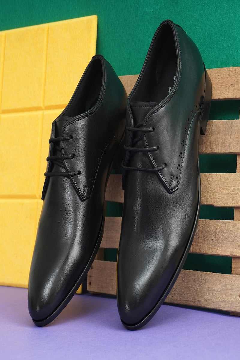 EZRO Classic Black Leather Derby Dress Shoes for Men