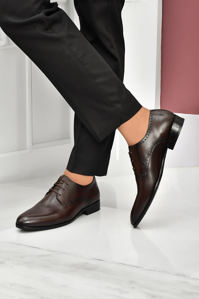 EZRO Men Classic Brown Leather Derby Dress Shoes