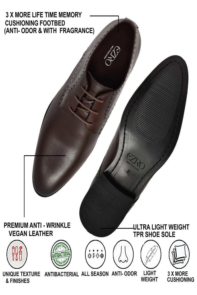 EZRO Men Classic Brown Leather Derby Dress Shoes