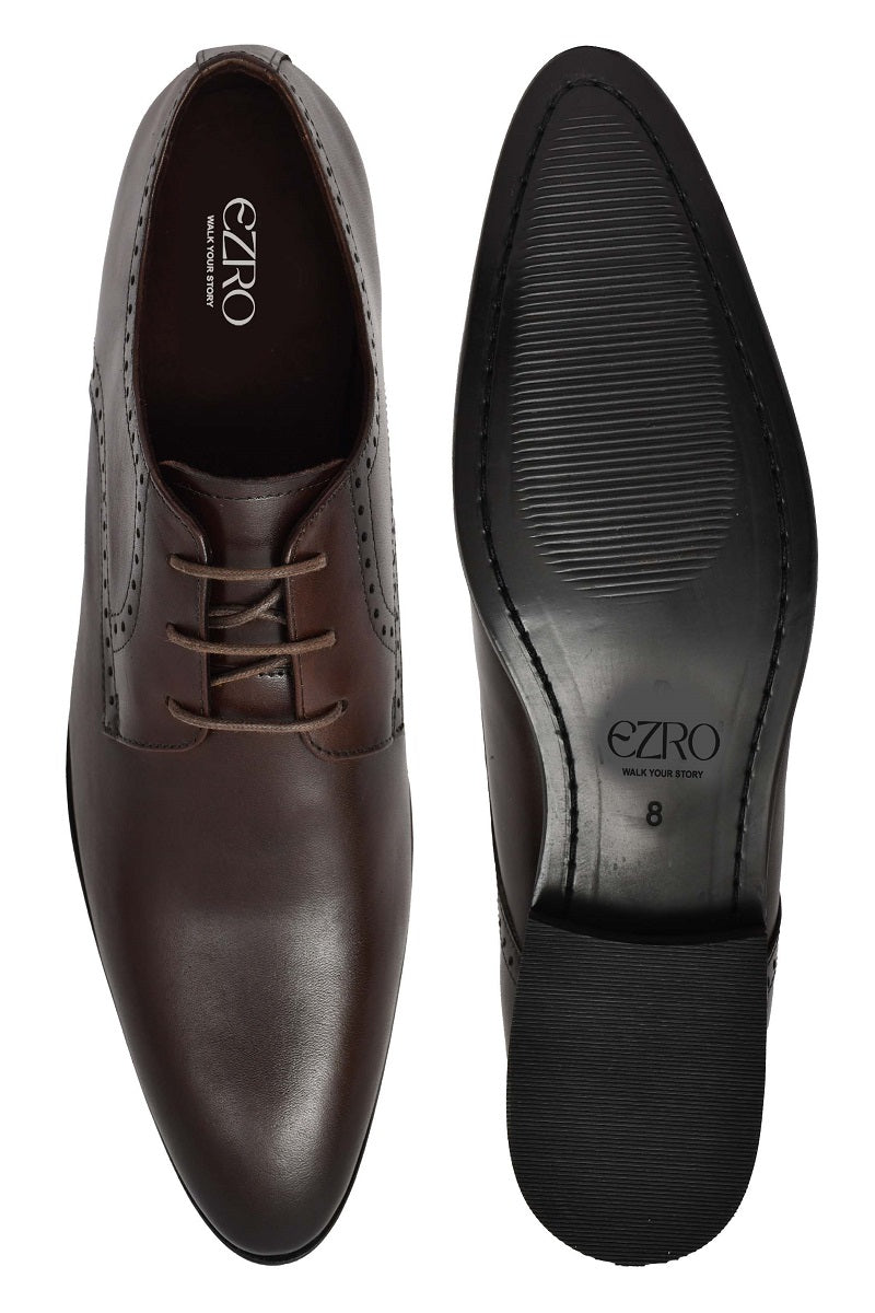 EZRO Men Classic Brown Leather Derby Dress Shoes