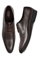 EZRO Men Classic Brown Leather Derby Dress Shoes