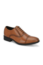 EZRO Men Premium Tan Leather Oxford Formal Shoes | Classic Cap Toe Lace-Up Dress Shoes