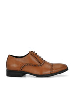 EZRO Men Premium Tan Leather Oxford Formal Shoes | Classic Cap Toe Lace-Up Dress Shoes