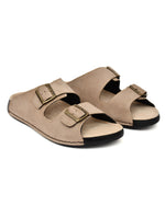 EZRO Men Beige Adjustable Double Buckle Comfort Slippers | Casual Open-Toe Slip-On Sandals