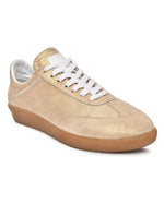 EZRO Women Golden Casual Lace-Up Sneakers – Stylish Everyday Low-Top Shoes