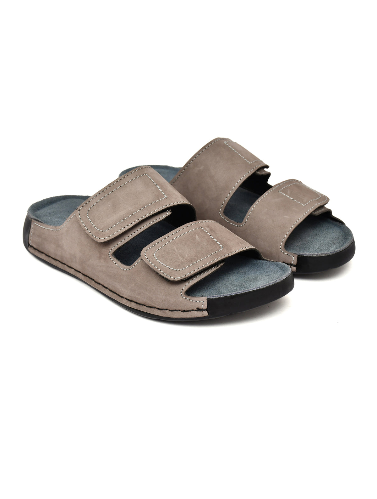 EZRO Men Grey Adjustable Comfort Slippers | Premium Dual Strap Casual Slide Slippers for Indoor & Outdoor Wear