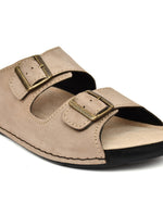 EZRO Men Beige Adjustable Double Buckle Comfort Slippers | Casual Open-Toe Slip-On Sandals