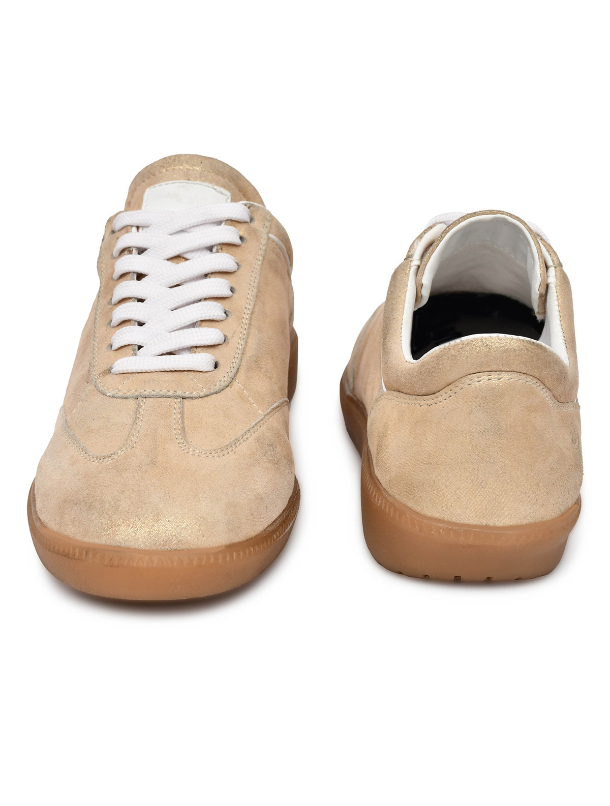 EZRO Women Golden Casual Lace-Up Sneakers – Stylish Everyday Low-Top Shoes