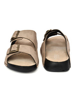 EZRO Men Beige Adjustable Double Buckle Comfort Slippers | Casual Open-Toe Slip-On Sandals