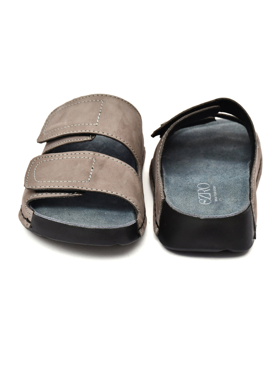 EZRO Men Grey Adjustable Comfort Slippers | Premium Dual Strap Casual Slide Slippers for Indoor & Outdoor Wear