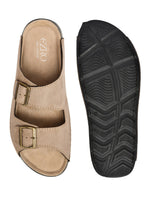EZRO Men Beige Adjustable Double Buckle Comfort Slippers | Casual Open-Toe Slip-On Sandals