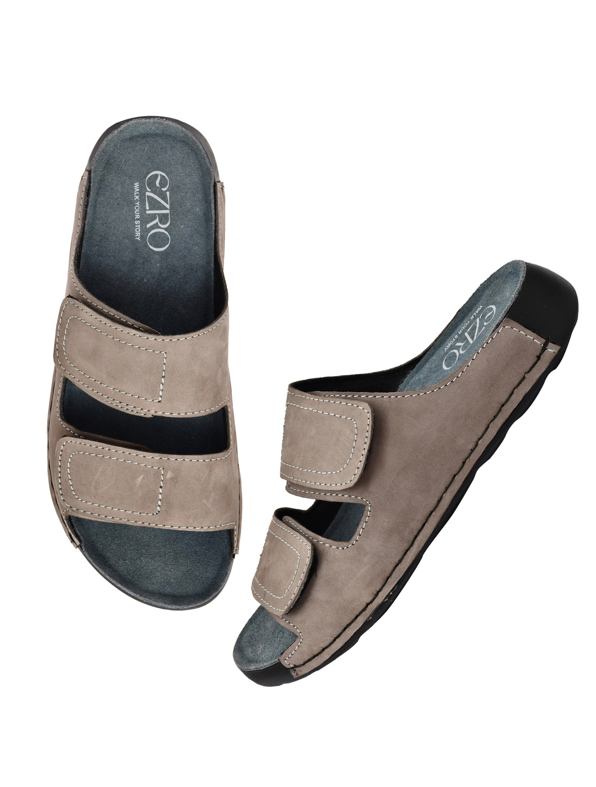 EZRO Men Grey Adjustable Comfort Slippers | Premium Dual Strap Casual Slide Slippers for Indoor & Outdoor Wear