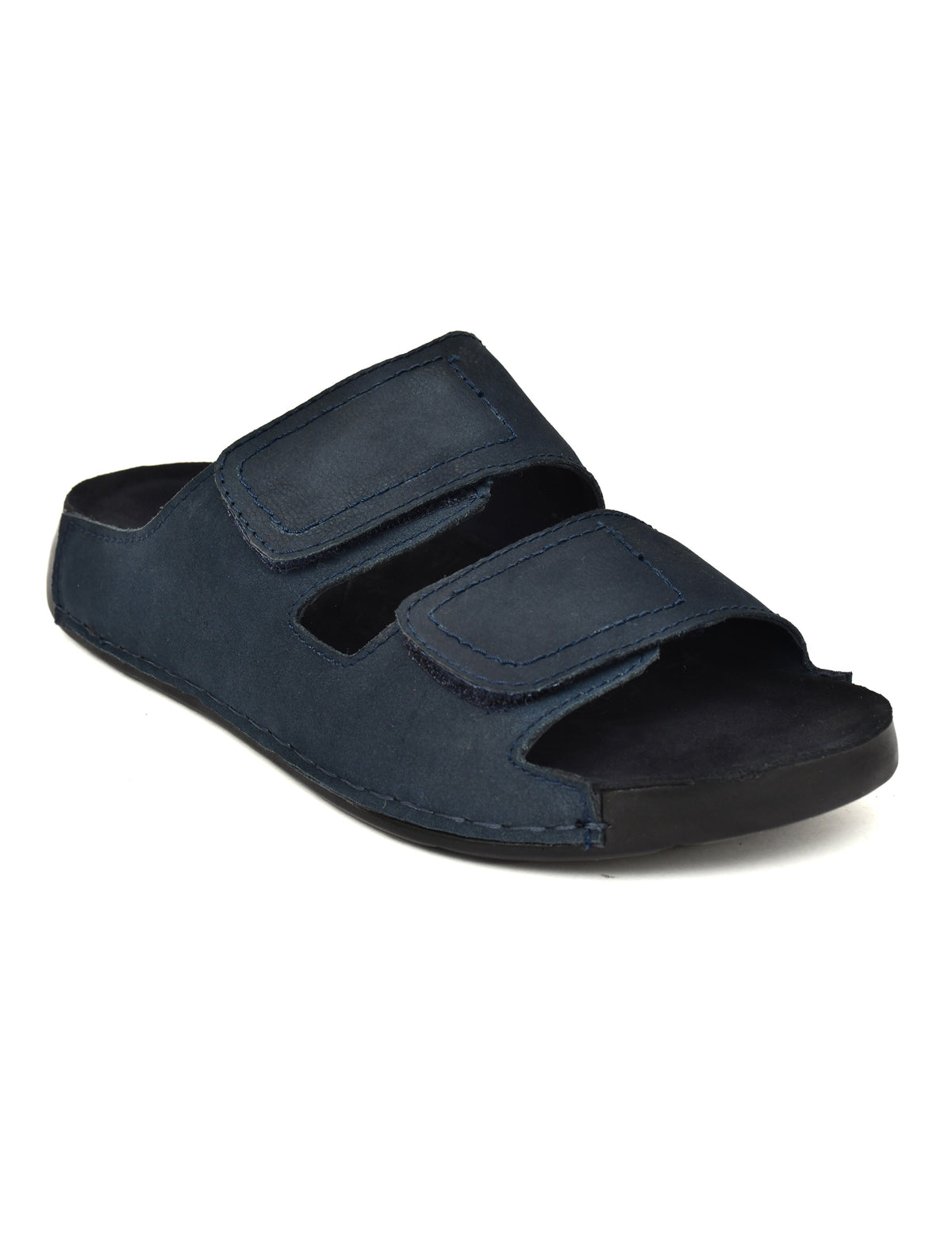 EZRO Men Navy Blue Adjustable Comfort Slippers | Premium Dual Strap Casual Slide Slippers for Indoor & Outdoor Wear