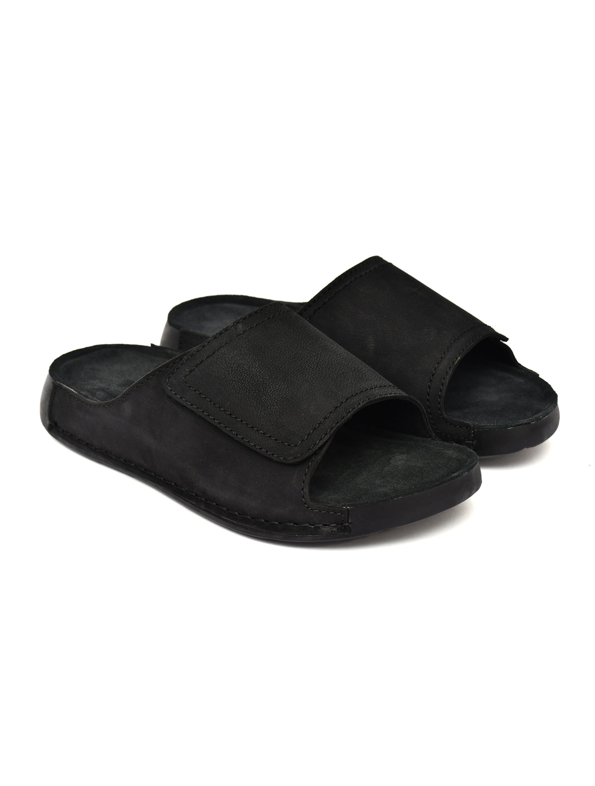 EZRO Men Black Comfort Slide Slippers | Soft Cushioned Open-Toe Slip-On Sandals for Daily Wear