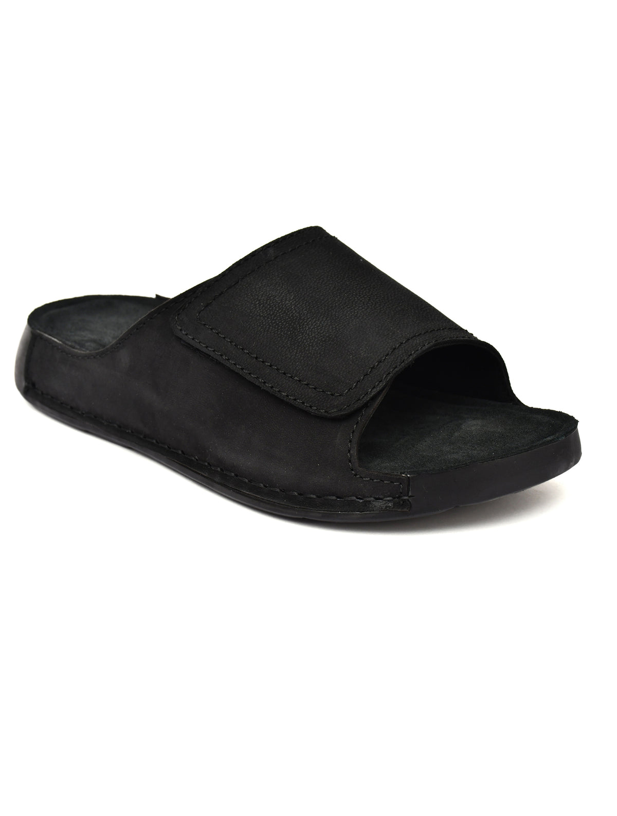 EZRO Men Black Comfort Slide Slippers | Soft Cushioned Open-Toe Slip-On Sandals for Daily Wear