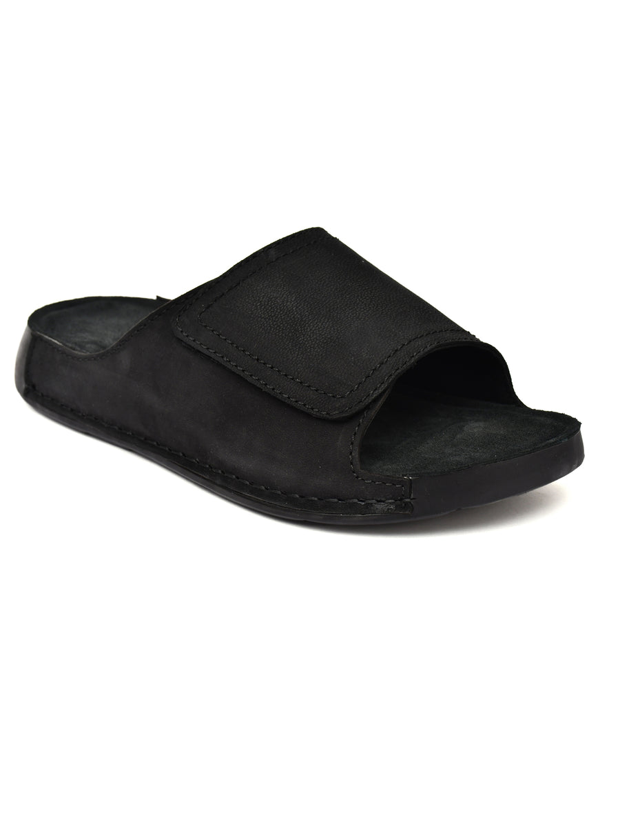 EZRO Men Black Comfort Slide Slippers | Soft Cushioned Open-Toe Slip-On Sandals for Daily Wear