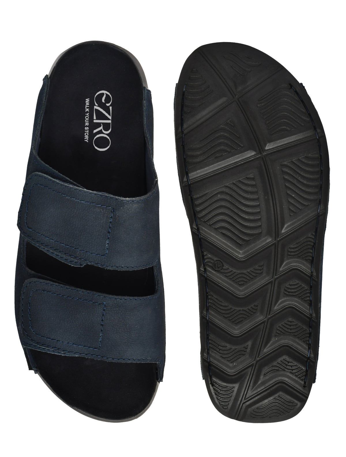 EZRO Men Navy Blue Adjustable Comfort Slippers | Premium Dual Strap Casual Slide Slippers for Indoor & Outdoor Wear