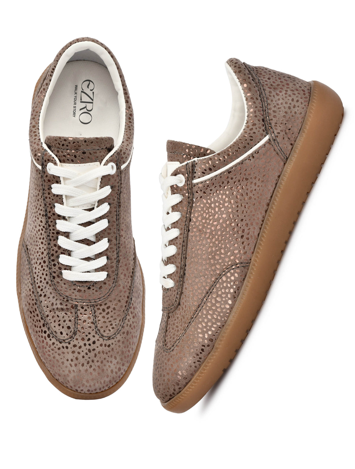 EZRO Women Copper Brown Lace-Up Sneakers