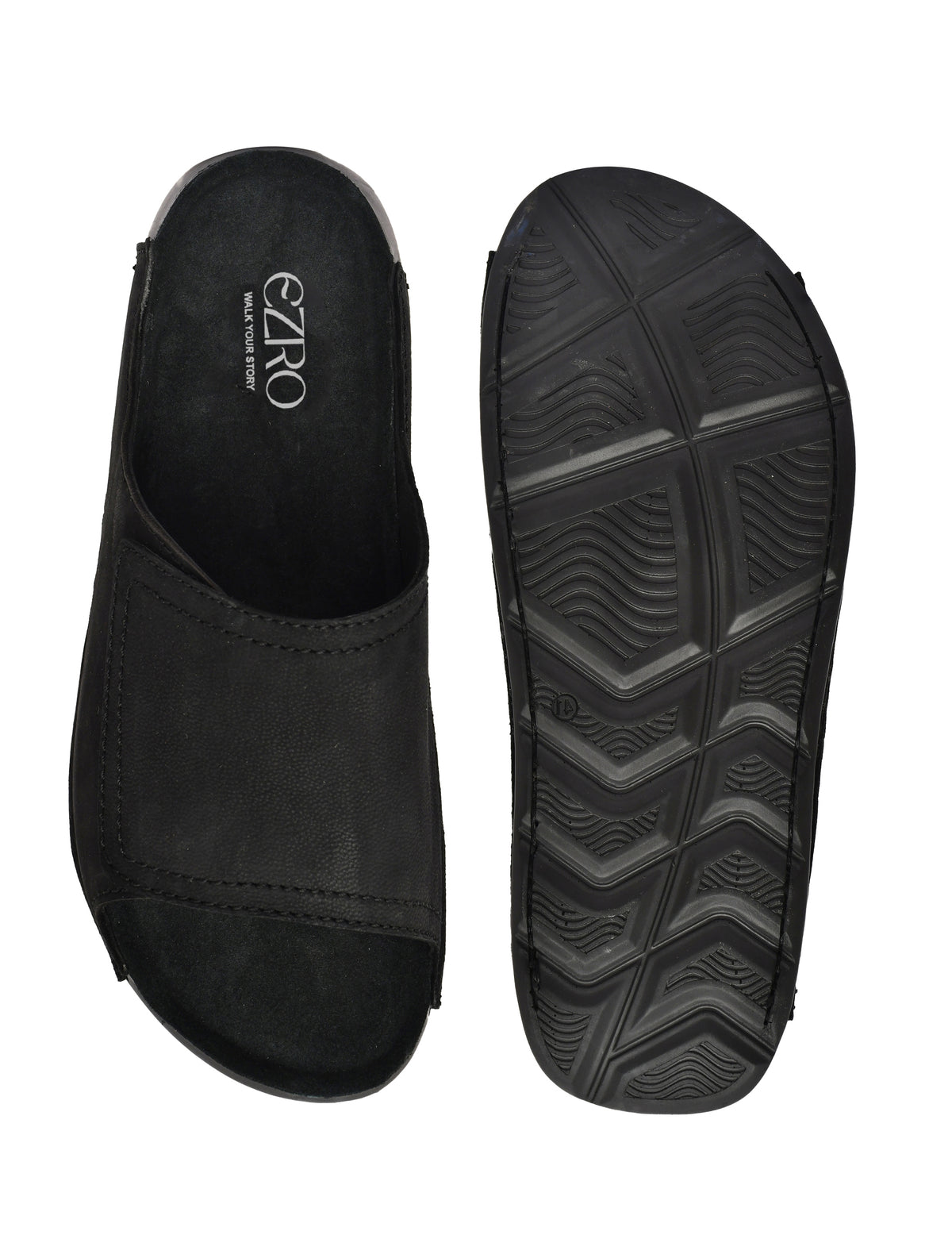EZRO Men Black Comfort Slide Slippers | Soft Cushioned Open-Toe Slip-On Sandals for Daily Wear