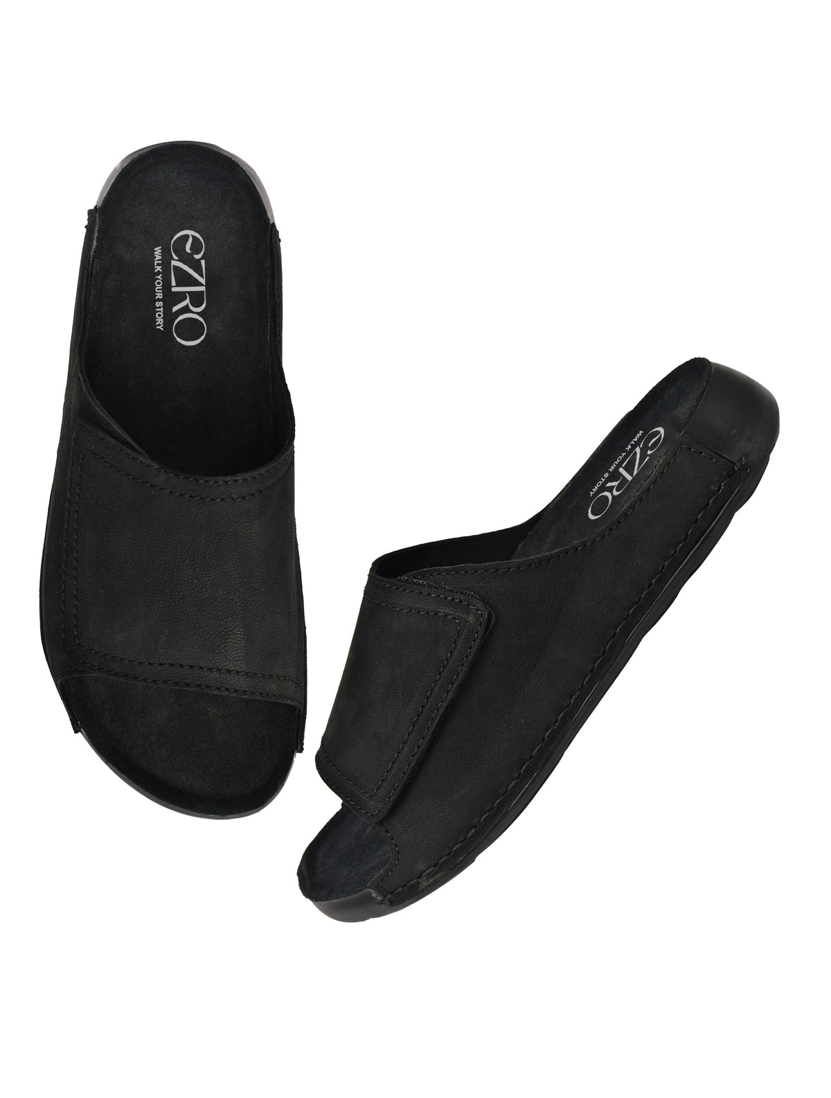 EZRO Men Black Comfort Slide Slippers | Soft Cushioned Open-Toe Slip-On Sandals for Daily Wear