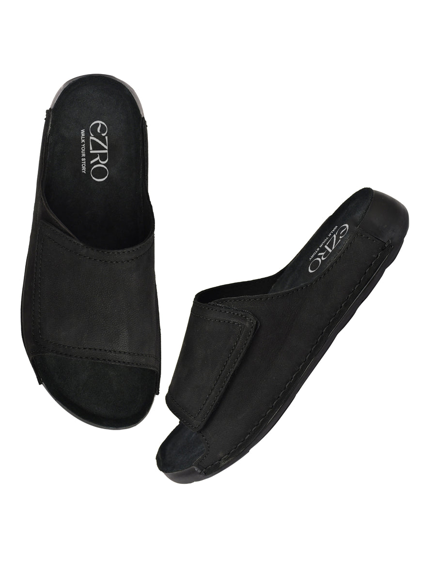 EZRO Men Black Comfort Slide Slippers | Soft Cushioned Open-Toe Slip-On Sandals for Daily Wear