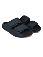 EZRO Men Navy Blue Adjustable Comfort Slippers | Premium Dual Strap Casual Slide Slippers for Indoor & Outdoor Wear