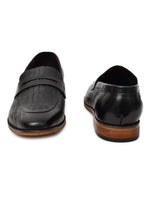 EZRO Men's Premium Black Textured Leather Penny Loafers | Slip-On Formal Dress Shoes