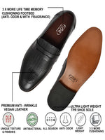 EZRO Men's Premium Black Textured Leather Penny Loafers | Slip-On Formal Dress Shoes