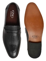 EZRO Men's Premium Black Textured Leather Penny Loafers | Slip-On Formal Dress Shoes