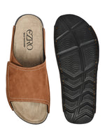 EZRO Men Tan Comfort Slide Slippers | Soft Cushioned Open-Toe Slip-On Sandals for Daily Wear