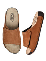 EZRO Men Tan Comfort Slide Slippers | Soft Cushioned Open-Toe Slip-On Sandals for Daily Wear