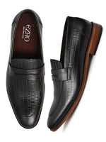 EZRO Men's Premium Black Textured Leather Penny Loafers | Slip-On Formal Dress Shoes