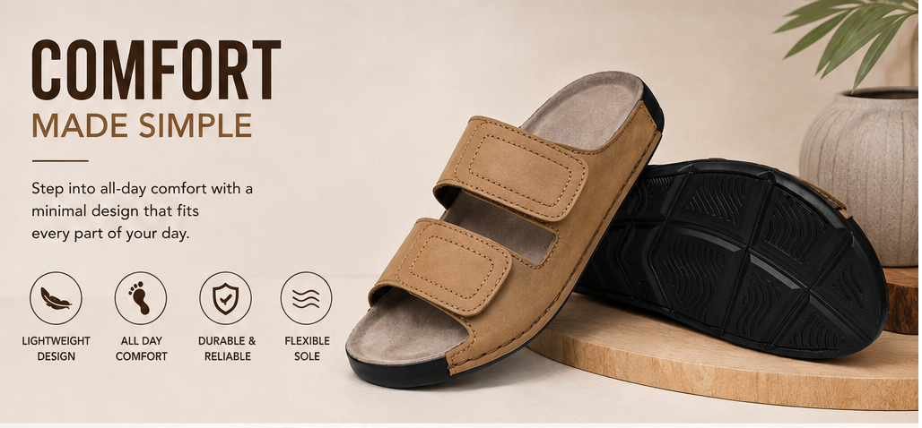 EZRO Men Olive Adjustable Comfort Slippers | Premium Dual Strap Casual Slide Slippers for Indoor & Outdoor Wear