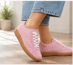 EZRO Women Silver Star Print Lace-Up Sneakers – Stylish Casual Low-Top Shoes