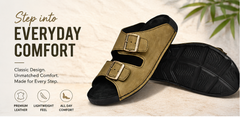 EZRO Men Olive Adjustable Double Buckle Comfort Slippers | Casual Open-Toe Slip-On Sandals