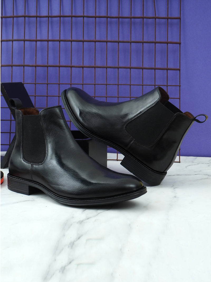 EZRO Men Black Chelsea Boots | Premium Leather Slip-On Ankle Boots for Formal, Office & Casual Wear
