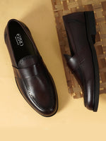 EZRO Men's Brown Slip-On Formal Loafers – Textured Office & Dress Shoes