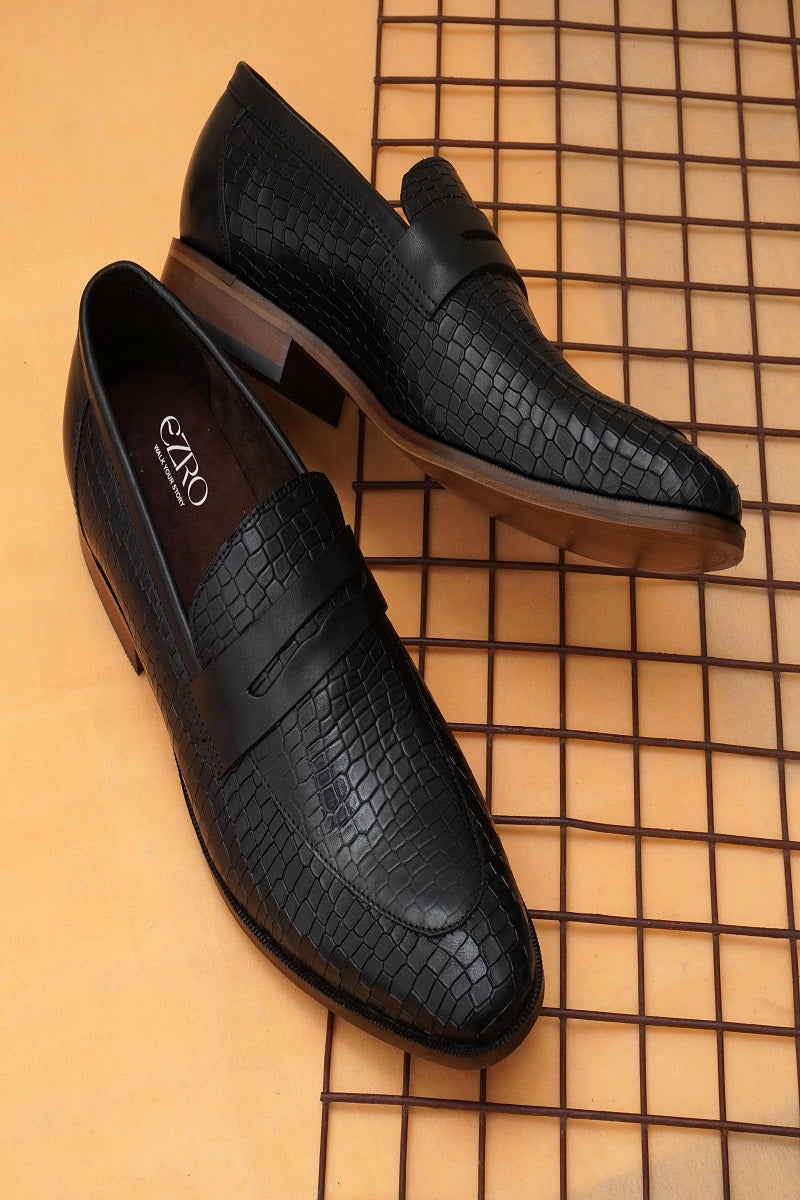 EZRO Men Black Loafers | Premium Slip-On Casual & Formal Shoes for Everyday Comfort