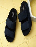 EZRO Men Navy Blue Adjustable Comfort Slippers | Premium Dual Strap Casual Slide Slippers for Indoor & Outdoor Wear