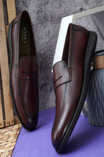 EZRO Men's Premium Wine Formal Loafers | Classic Slip-On Business, Office & Wedding Dress Shoes