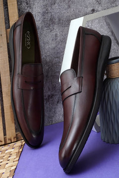 EZRO Men Premium Wine Formal Loafers | Classic Slip-On Business, Office & Wedding Dress Shoes