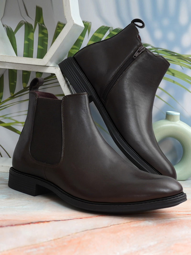 EZRO Men Brown Chelsea Boots | Premium Leather Slip-On Ankle Boots for Formal, Office & Casual Wear