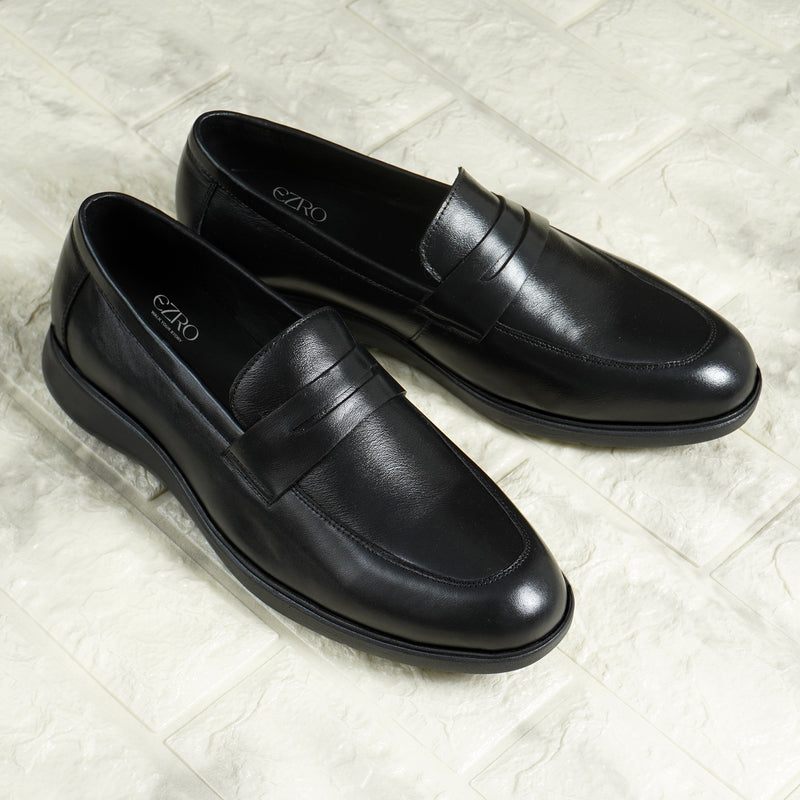 EZRO Men’s Black Stylish Moccasins – Comfortable & Elegant Slip-On Shoes for Casual, Office & Everyday Wear