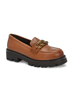 EZRO Women’s Tan Loafers with Gold Buckle – Stylish Slip-On Casual Shoes