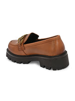 EZRO Women’s Tan Loafers with Gold Buckle – Stylish Slip-On Casual Shoes