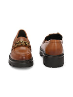 EZRO Women’s Tan Loafers with Gold Buckle – Stylish Slip-On Casual Shoes