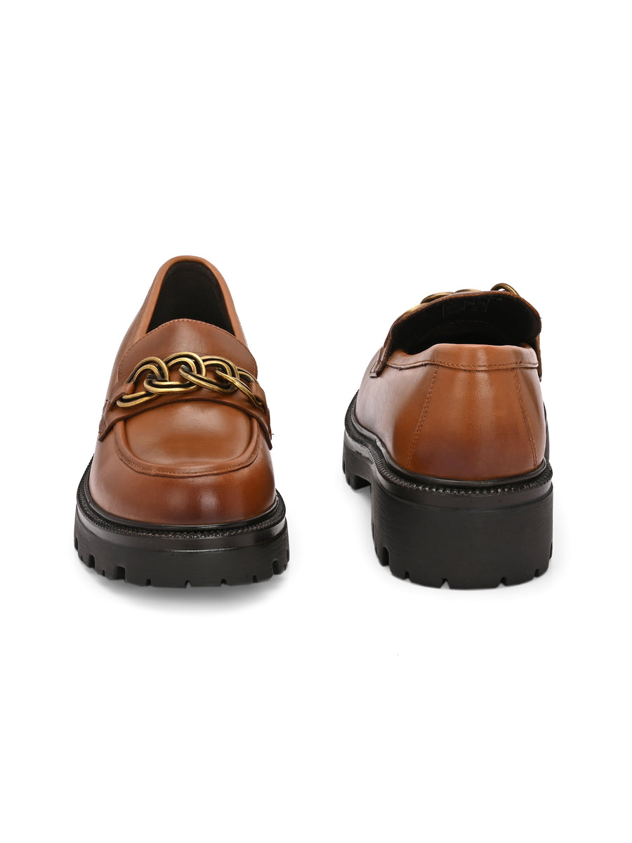 EZRO Women’s Tan Loafers with Gold Buckle – Stylish Slip-On Casual Shoes